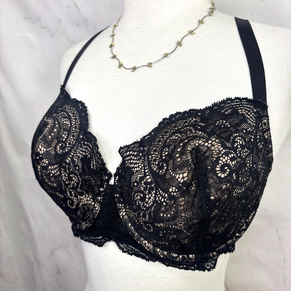 ThirdLove Lace Balconette Bra Black Nude Floral Memory Foam 34E Lingerie Art